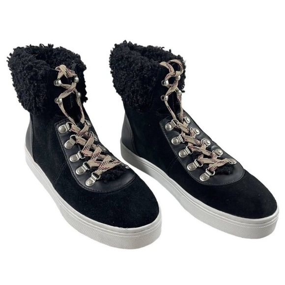 Sam Edelman Shoes - Sam Edelman size 10 Black suede sneaker shearling sheepskin trim